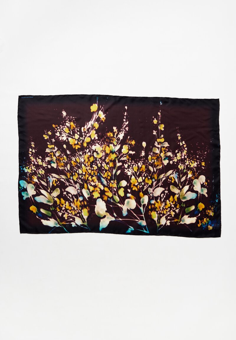 Dries Van Noten Silk Abstract Floral Fita Scarf in Aubergine Purple	