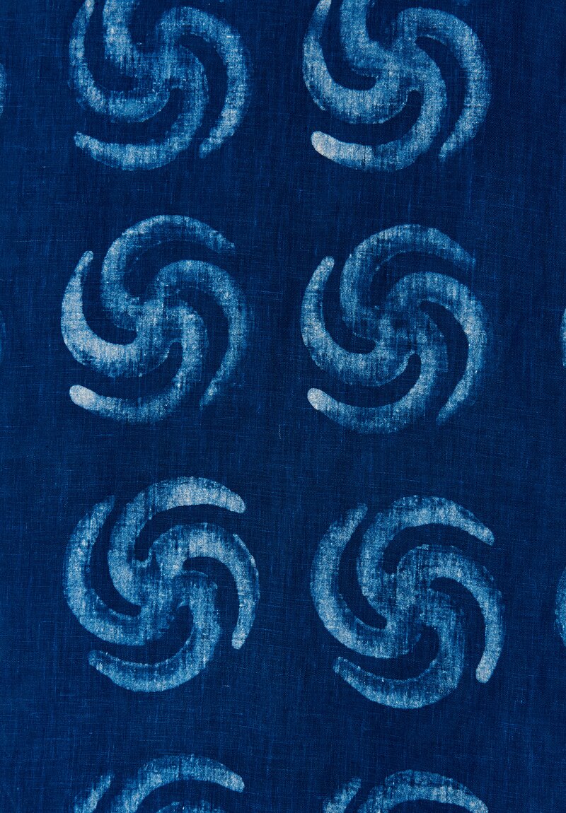 Aboubaker Fofana Mud Dyed Batik Linen Shawl Indigo Blue	