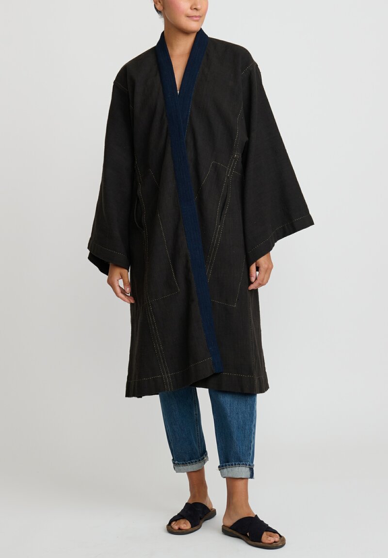 Aboubakar Fofana Handspun Cotton Kimono Jacket in Indigo Blue & Mud Black	