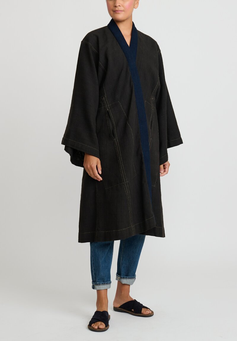 Aboubakar Fofana Handspun Cotton Kimono Jacket in Indigo Blue & Mud Black	