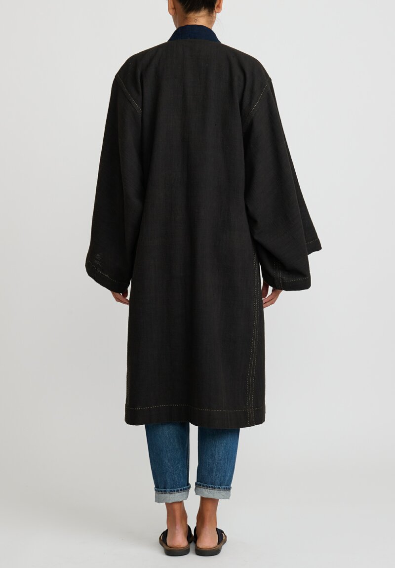 Aboubakar Fofana Handspun Cotton Kimono Jacket in Indigo Blue & Mud Black	