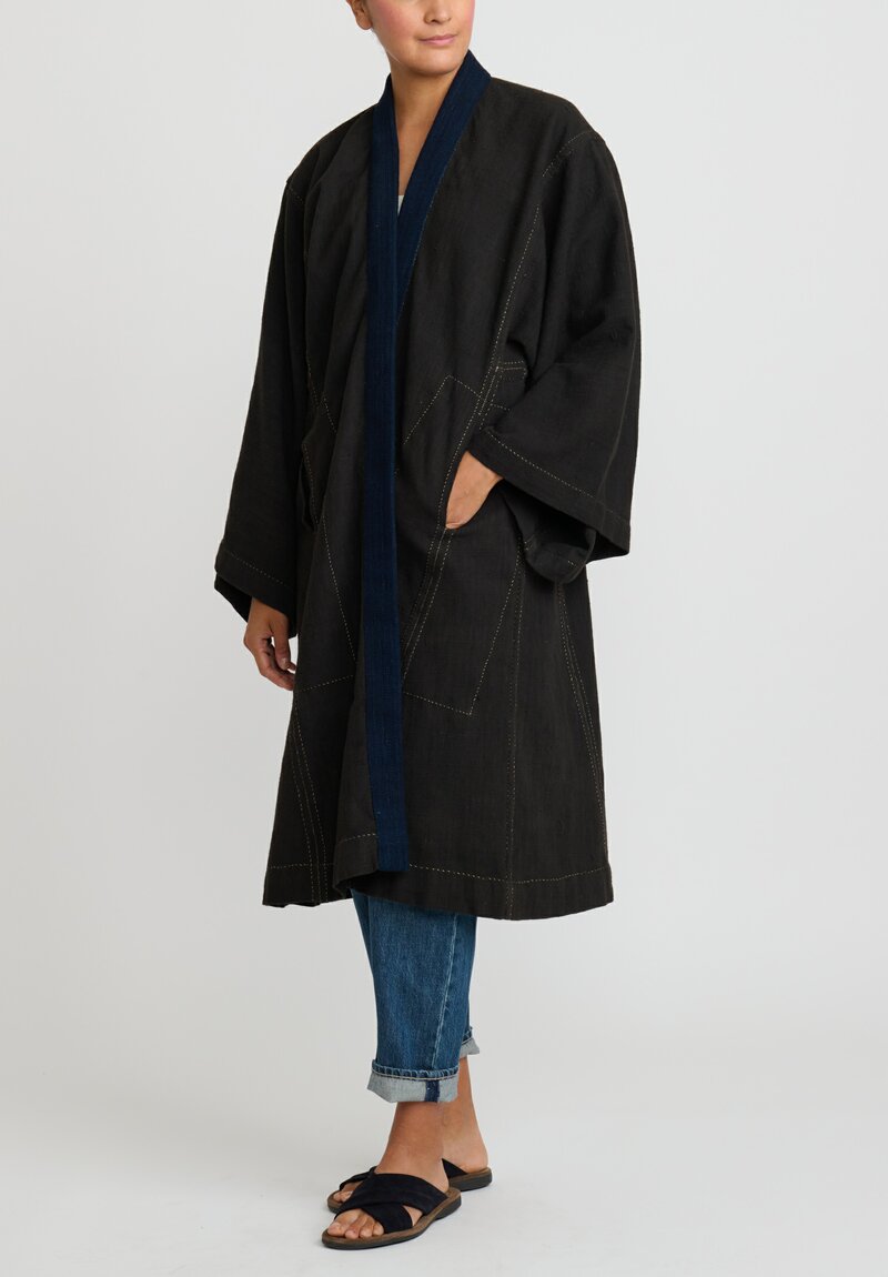 Aboubakar Fofana Handspun Cotton Kimono Jacket in Indigo Blue & Mud Black	