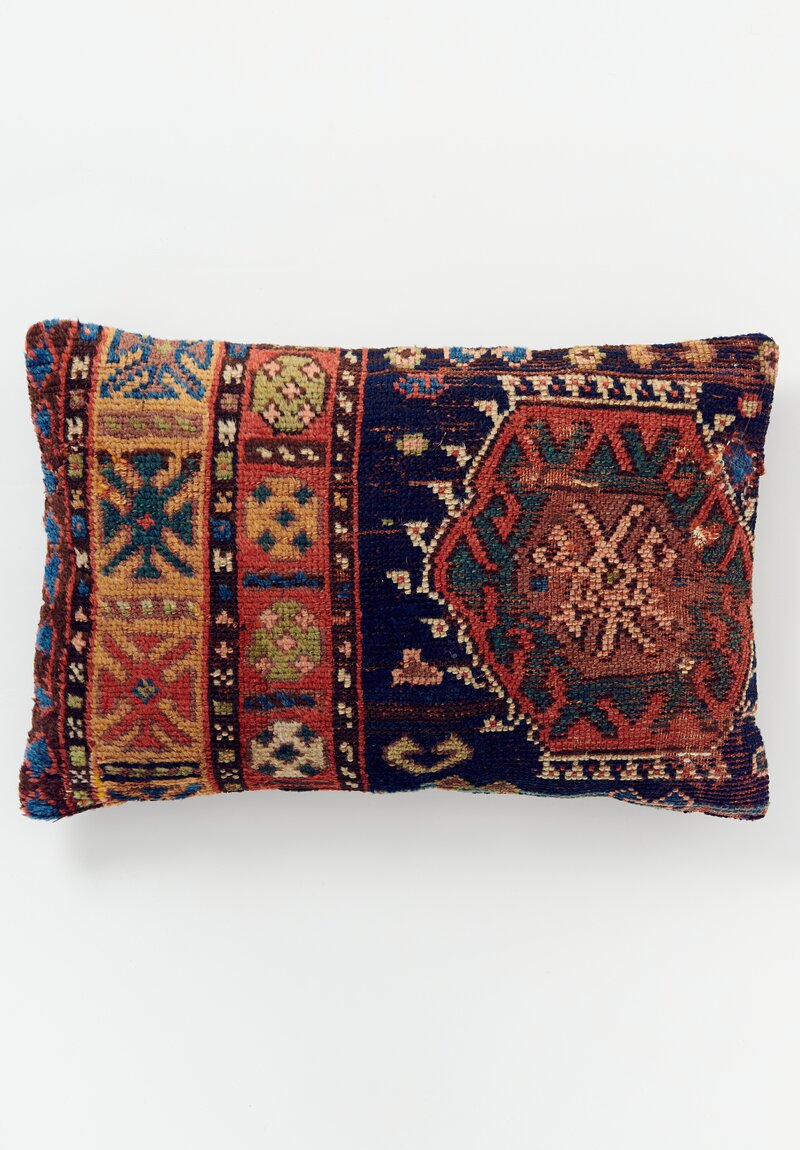 Vintage Handloomed Persian Wool Rug Pillow in Navy Blue & Coral II