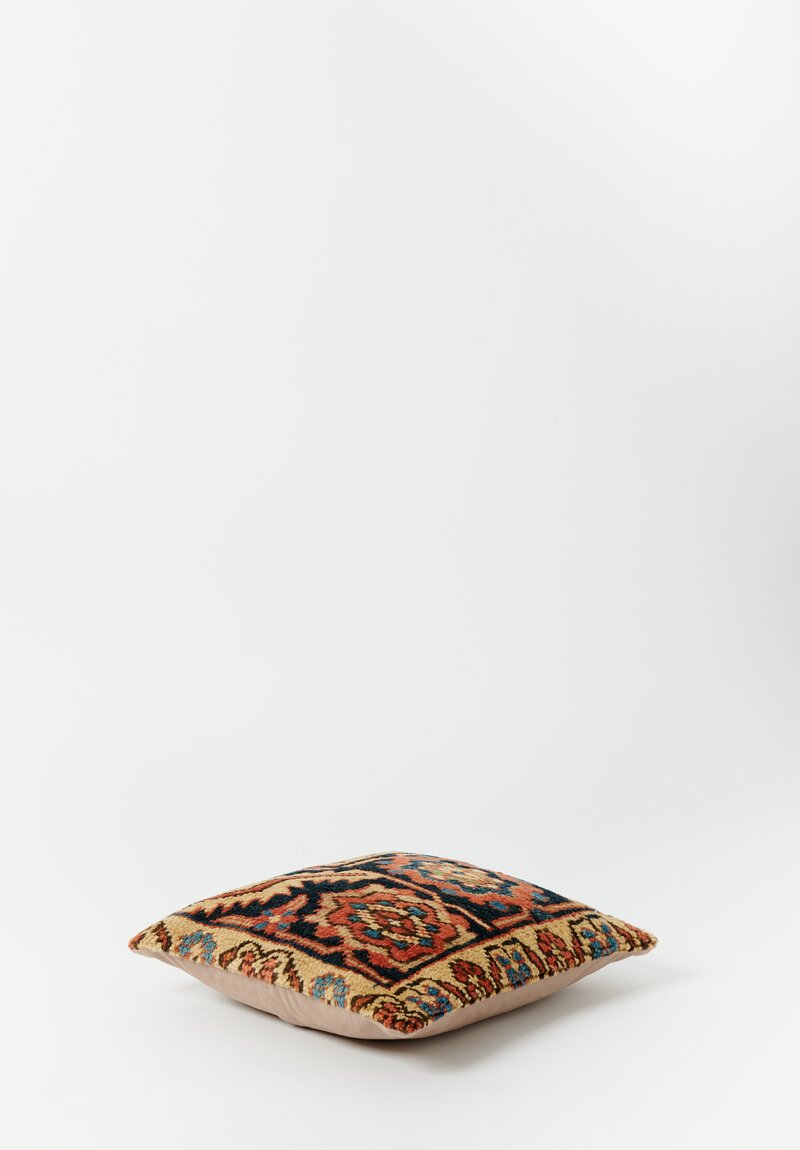 Vintage Handloomed Turkish Square Rug Pillow in Blue & Orange	