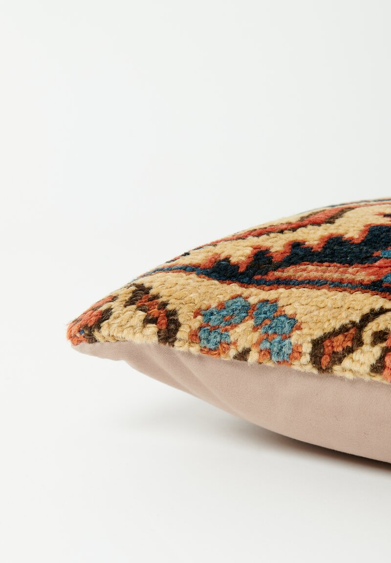 Vintage Handloomed Turkish Square Rug Pillow in Blue & Orange	