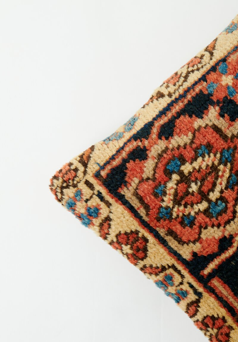 Vintage Handloomed Turkish Square Rug Pillow in Blue & Orange	