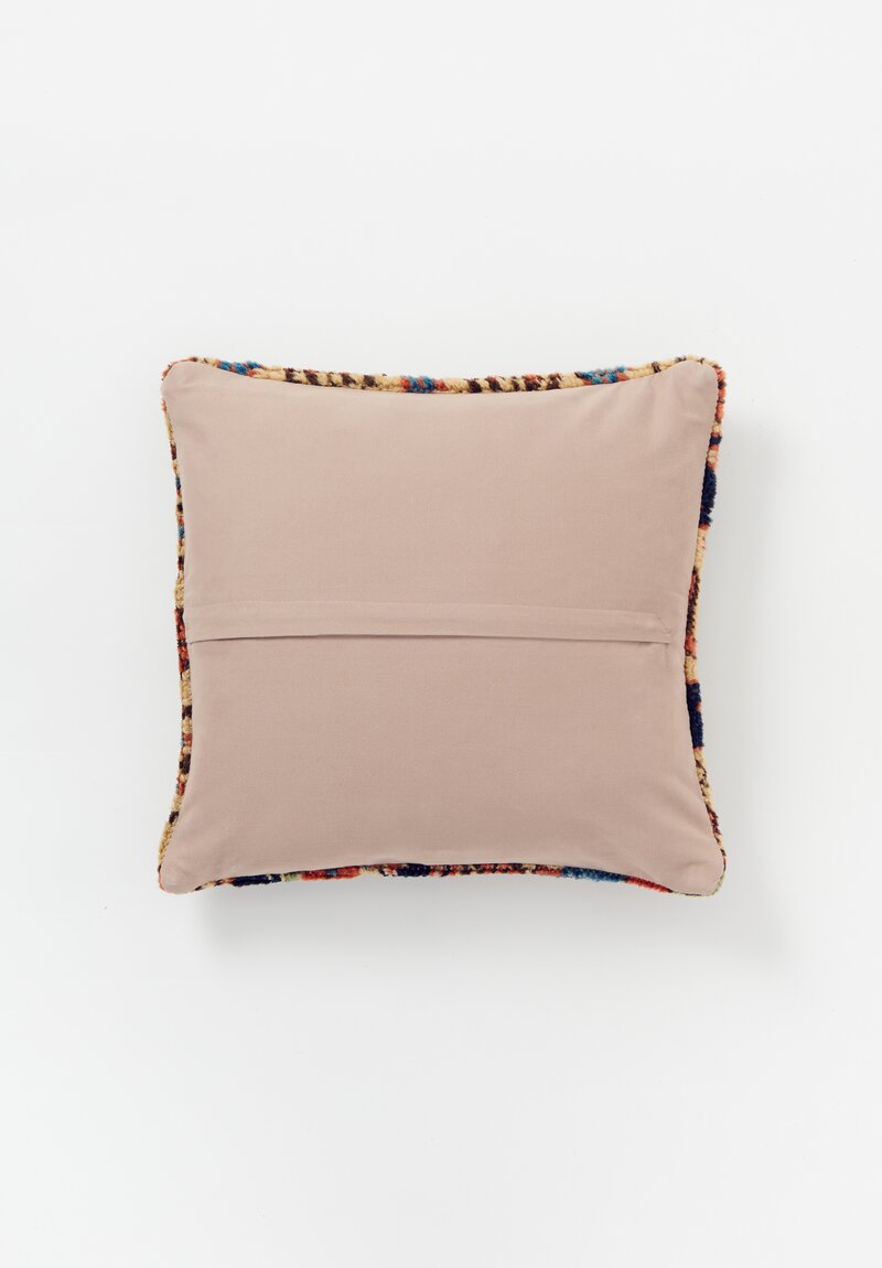 Vintage Handloomed Turkish Square Rug Pillow in Blue & Orange	