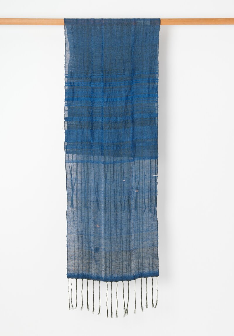 Christopher Duncan Cotton & Linen Handwoven Temple IV Scarf Lake Blue, Green	