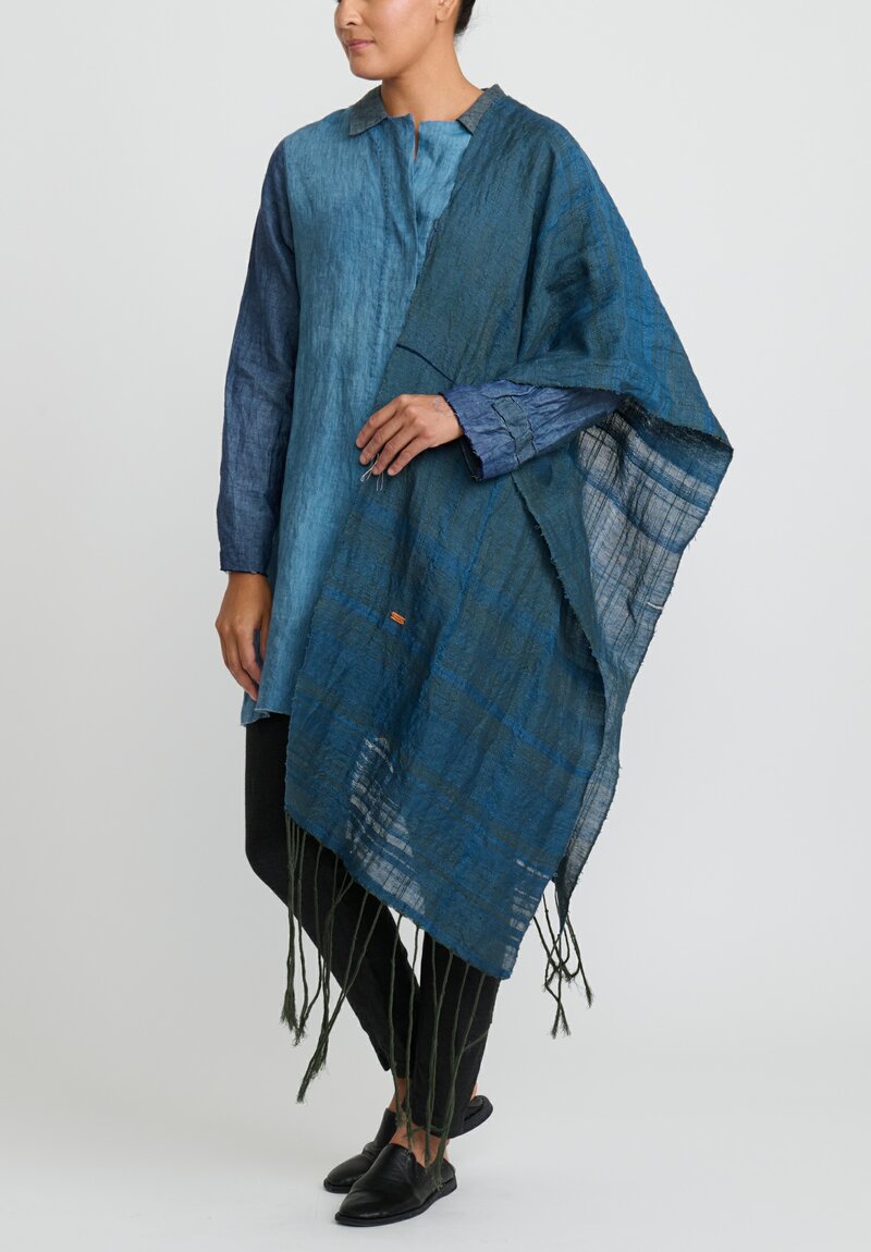 Christopher Duncan Cotton & Linen Handwoven Temple IV Scarf Lake Blue, Green	