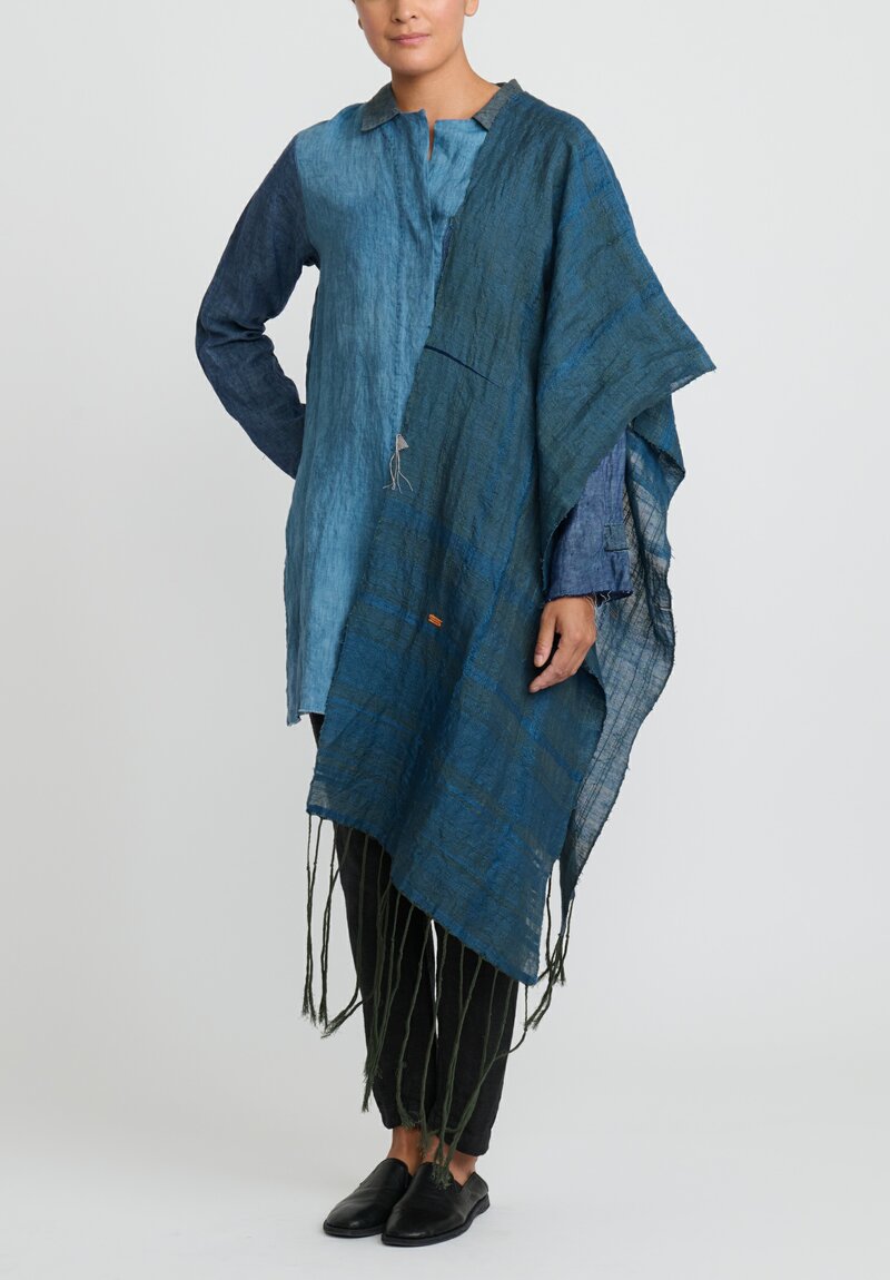 Christopher Duncan Cotton & Linen Handwoven Temple IV Scarf Lake Blue, Green	