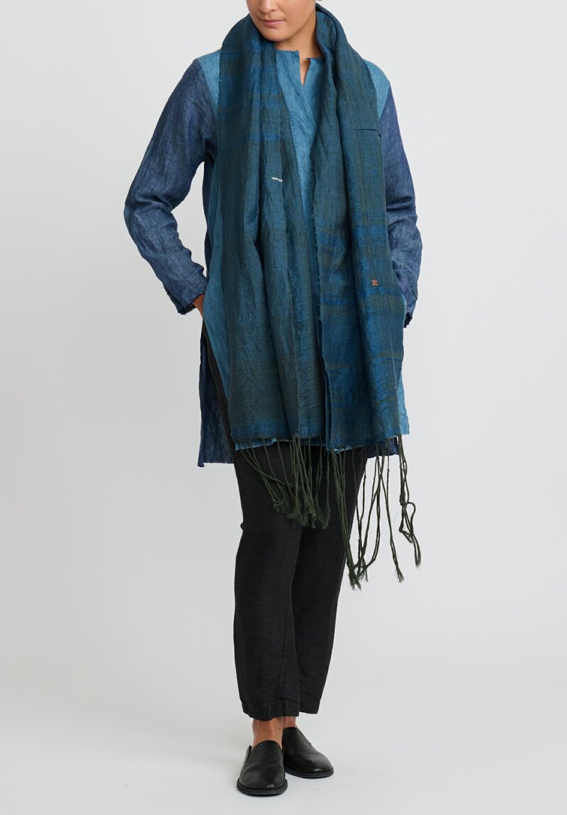 Christopher Duncan Cotton & Linen Handwoven Temple IV Scarf Lake Blue, Green	