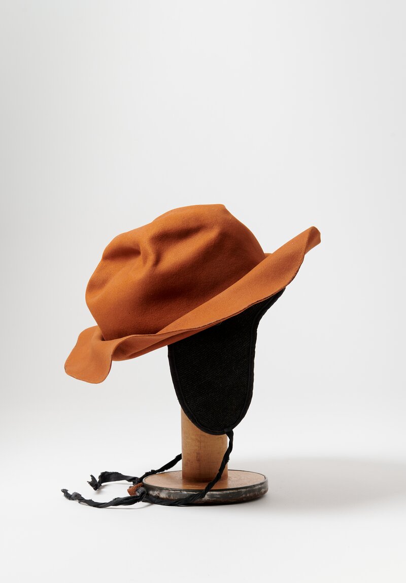 Horisaki Design & Handel Beaver Fur Felt Wrinkled Hat with Earflaps in Rust Orange	