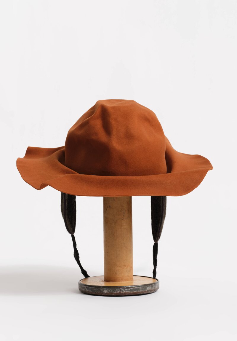 Horisaki Design & Handel Beaver Fur Felt Wrinkled Hat with Earflaps in Rust Orange	
