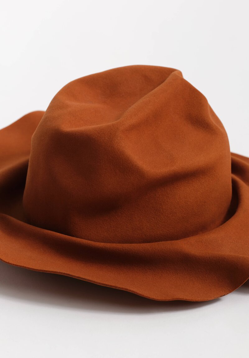 Horisaki Design & Handel Beaver Fur Felt Wrinkled Hat with Earflaps in Rust Orange	