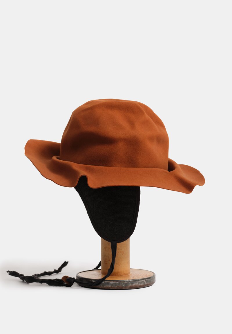 Horisaki Design & Handel Beaver Fur Felt Wrinkled Hat with Earflaps in Rust Orange