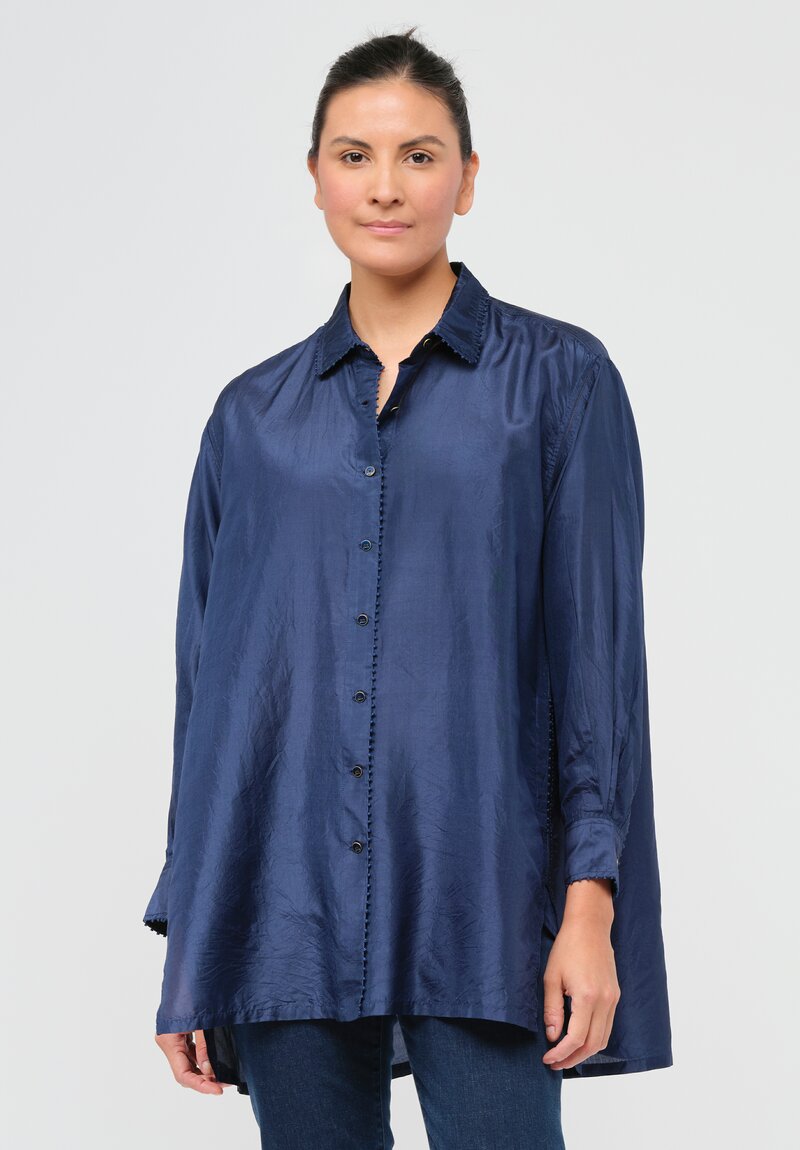 Péro Silk Woven Button Down Shirt in Blue