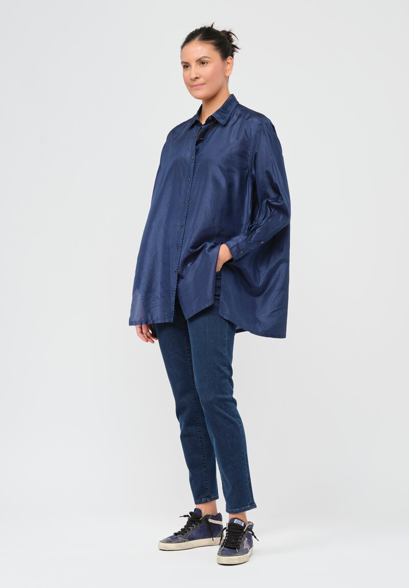 Péro Silk Woven Button Down Shirt in Blue