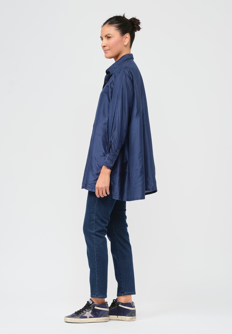 Péro Silk Woven Button Down Shirt in Blue