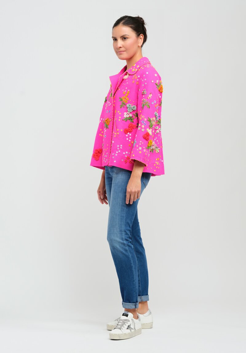 Péro Forget-Me-Not Wool & Silk Double Breasted Jacket in Pink	