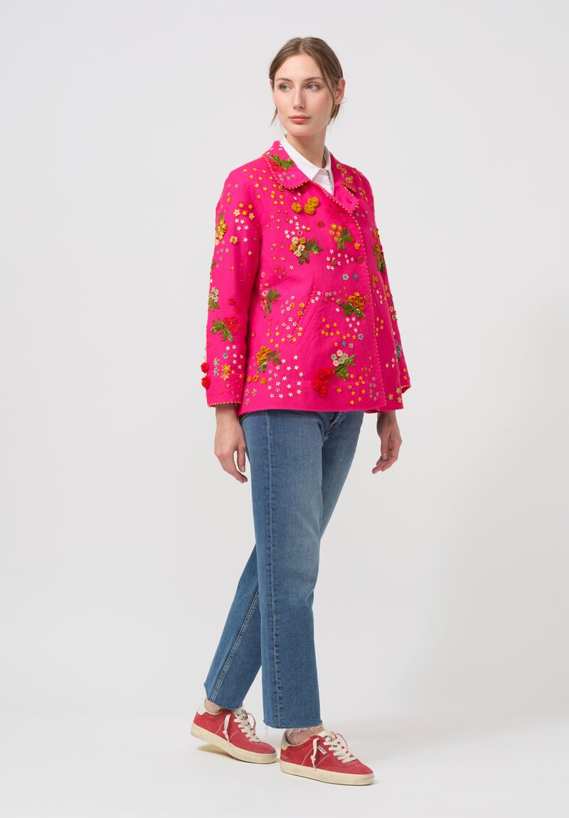 Péro Forget-Me-Not Silk & Wool Double Breasted Jacket in Pink	