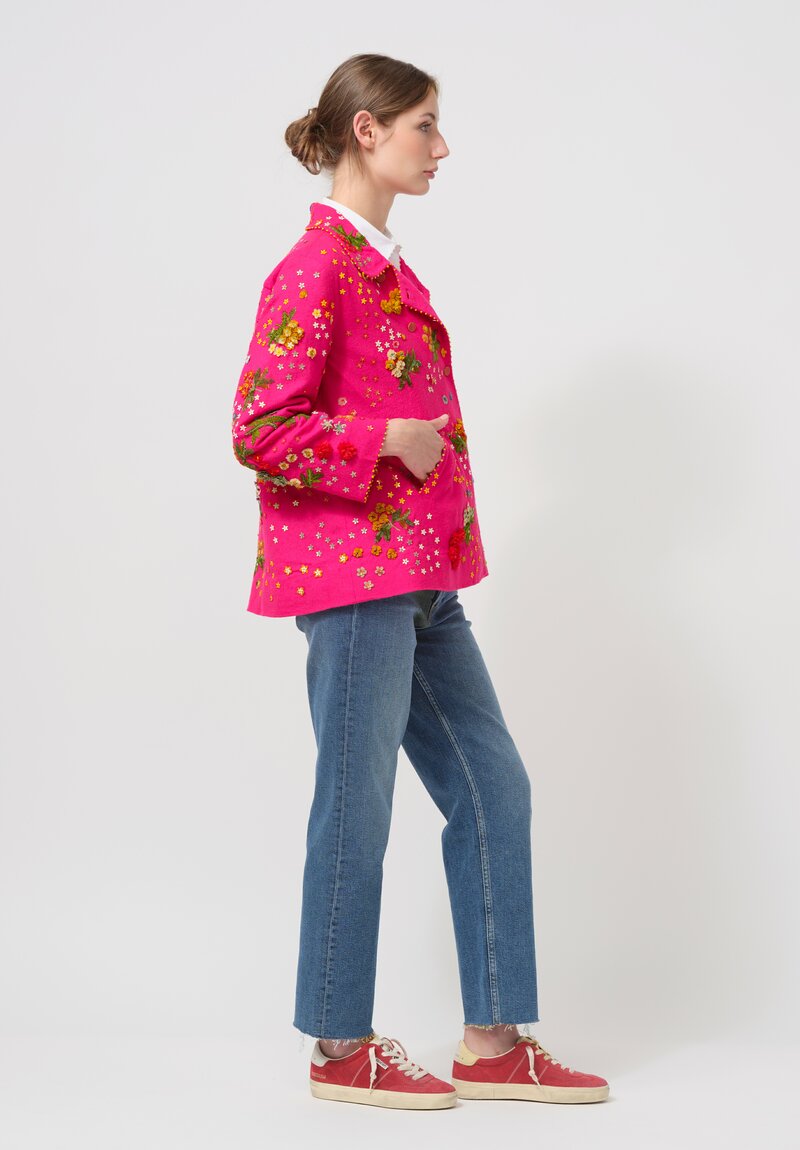 Péro Forget-Me-Not Silk & Wool Double Breasted Jacket in Pink	