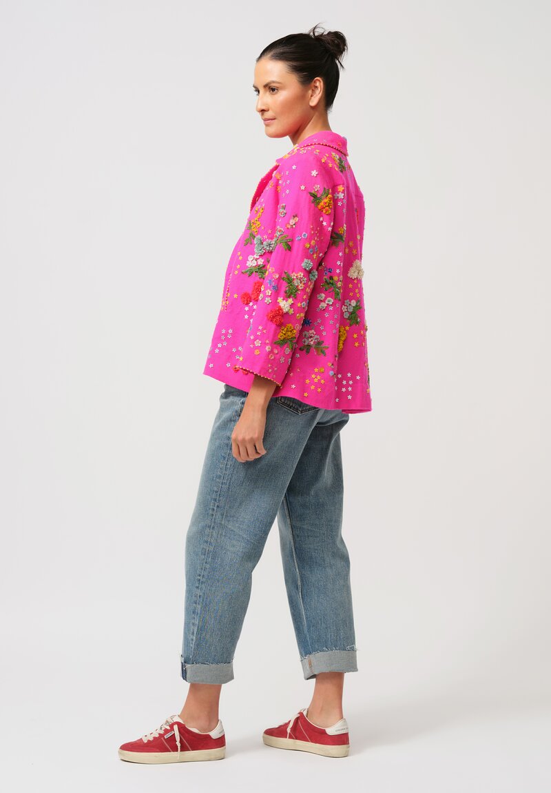 Péro Forget-Me-Not Silk & Wool Double Breasted Jacket in Pink