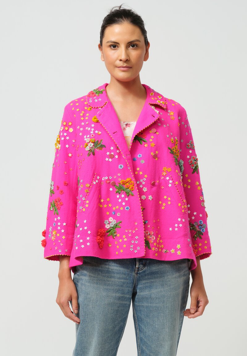 Péro Forget-Me-Not Silk & Wool Double Breasted Jacket in Pink