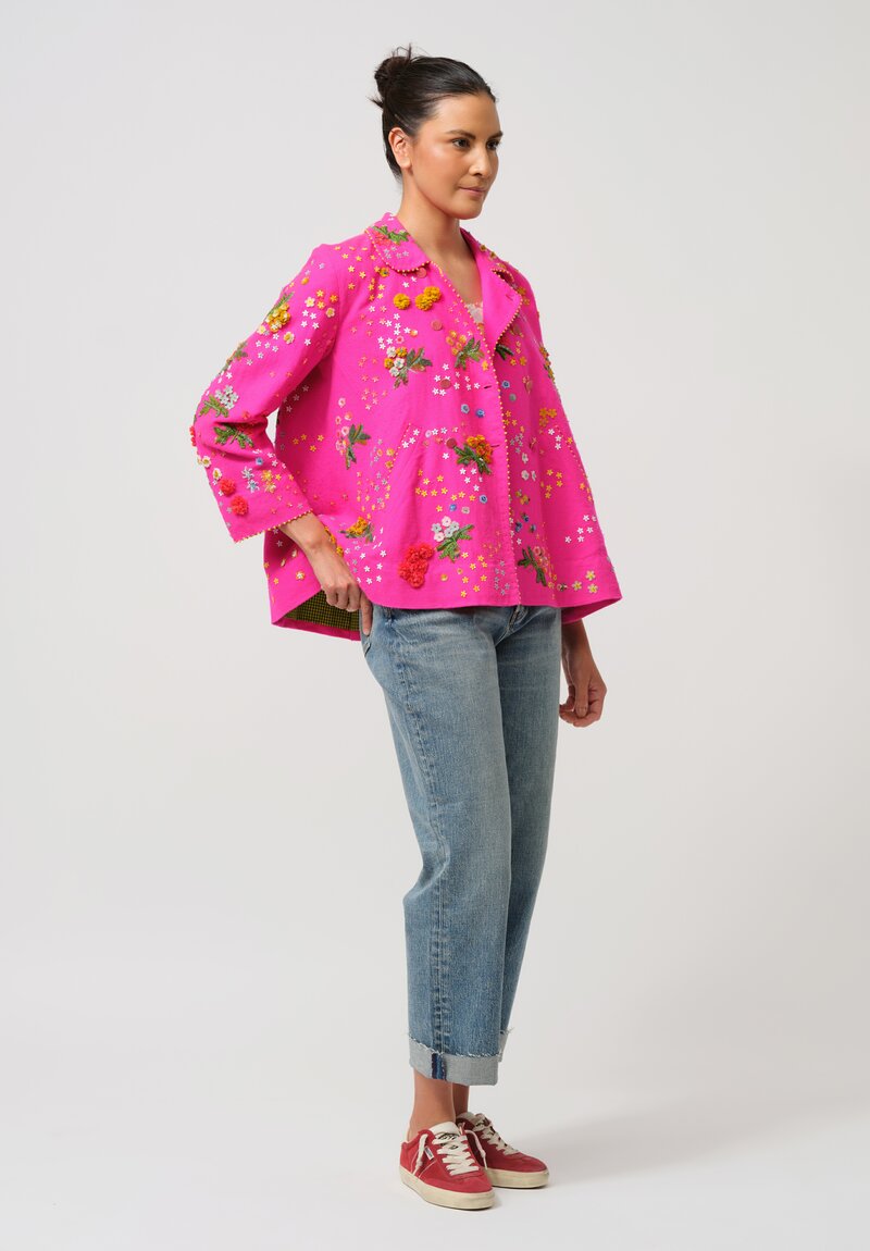 Péro Forget-Me-Not Silk & Wool Double Breasted Jacket in Pink