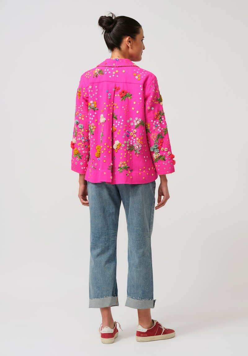 Péro Forget-Me-Not Silk & Wool Double Breasted Jacket in Pink