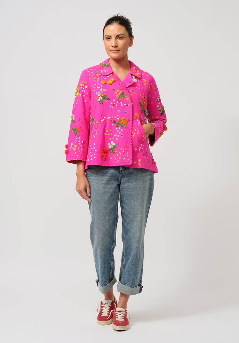 Péro Forget-Me-Not Silk & Wool Double Breasted Jacket in Pink