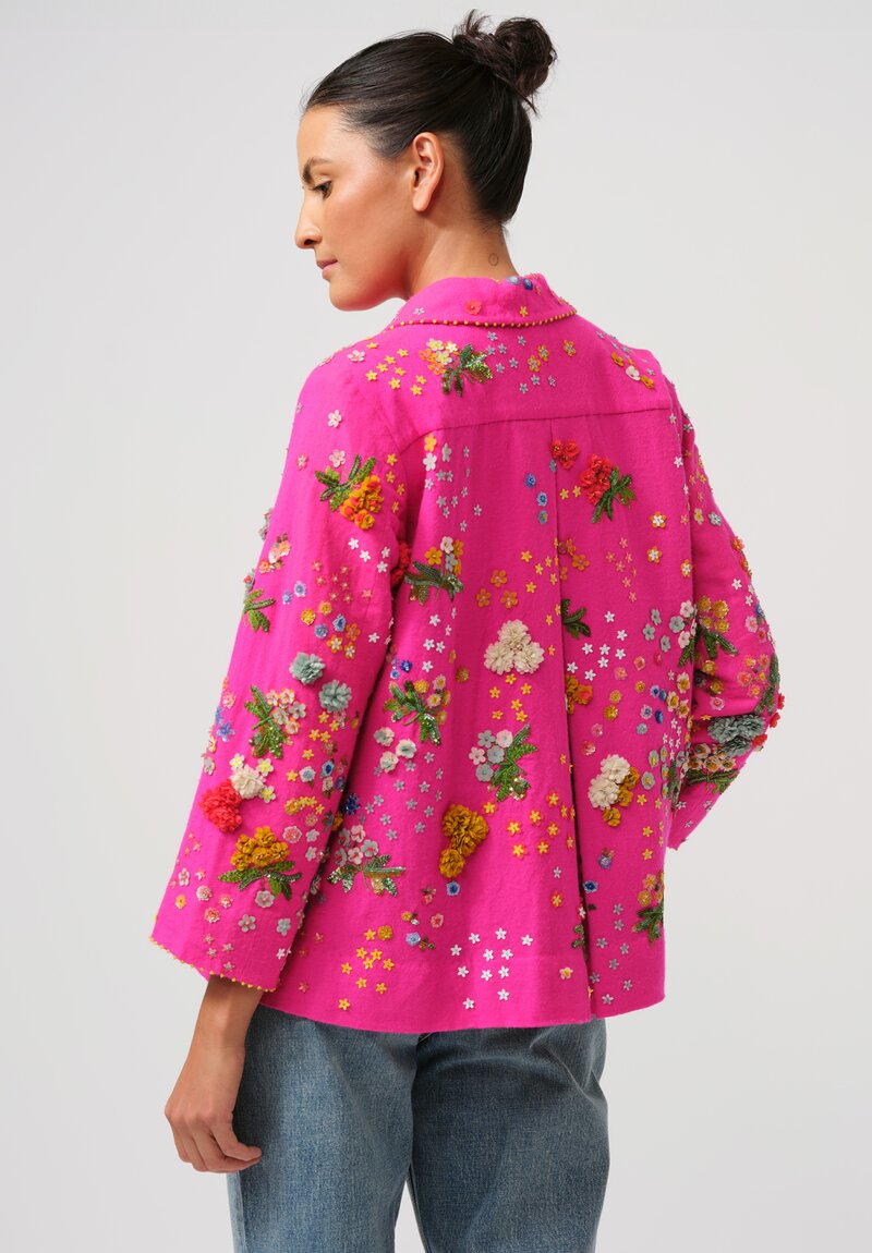 Péro Forget-Me-Not Silk & Wool Double Breasted Jacket in Pink