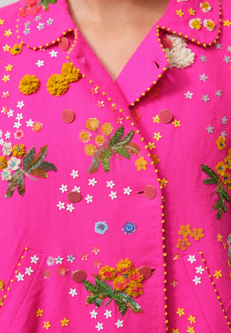 Péro Forget-Me-Not Silk & Wool Double Breasted Jacket in Pink