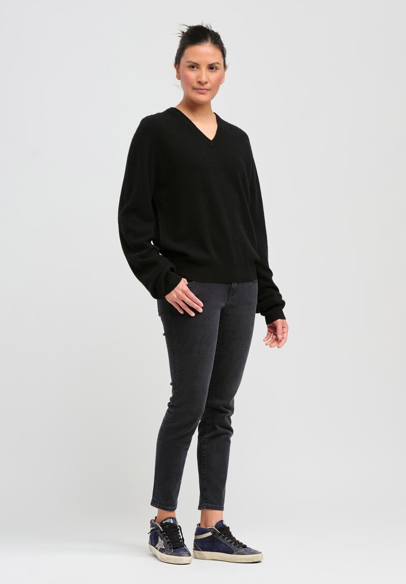 Frenckenberger Cashmere Mini V-Neck Sweater in Black	