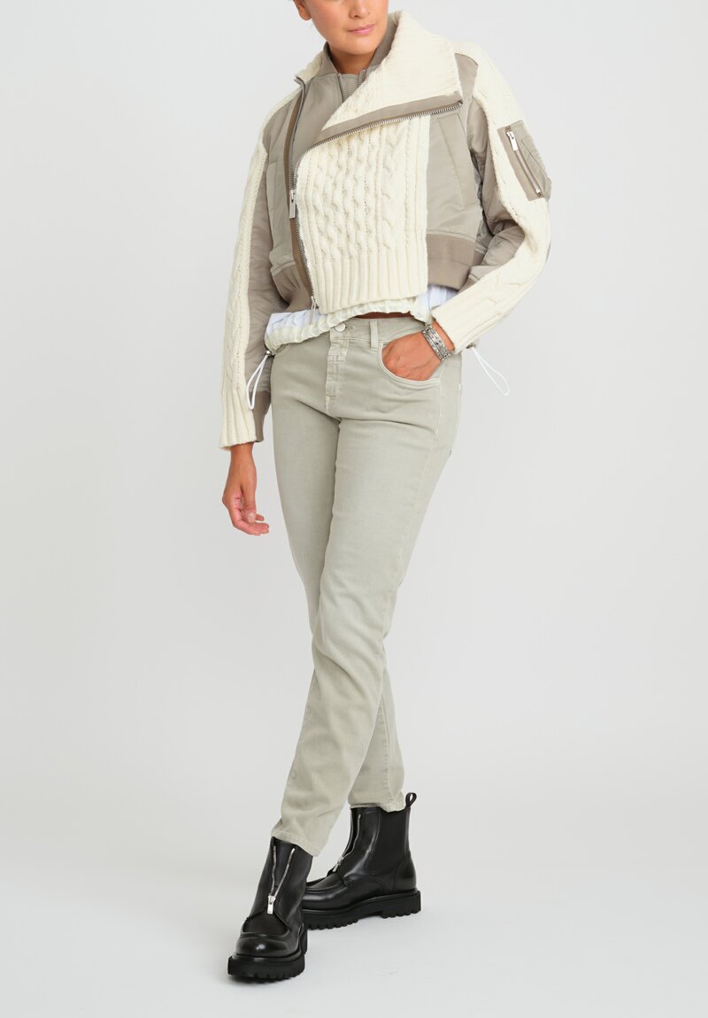 Sacai Nylon Twill Mix Knit Blouson Jacket in Off White & Khaki