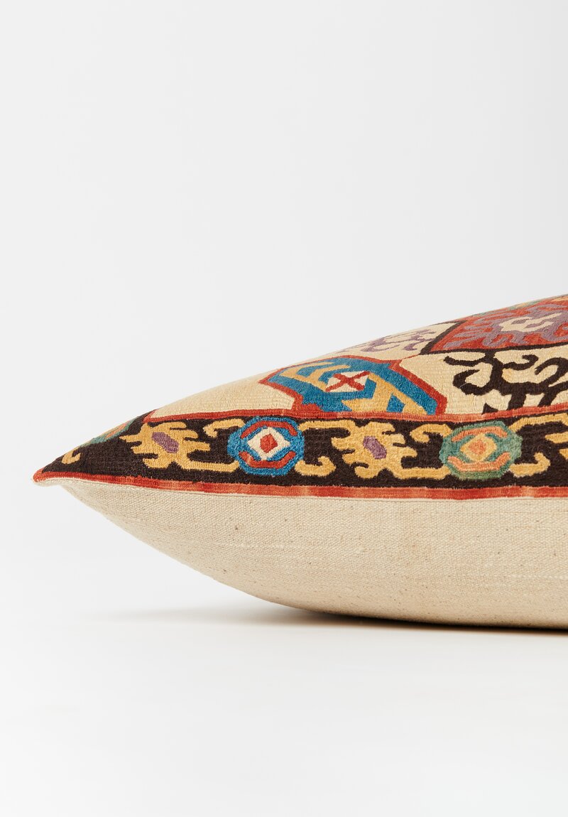Mehmet Çetinkaya Embroidered Karabağ Lumbar Pillow in Red, Ivory, Brown