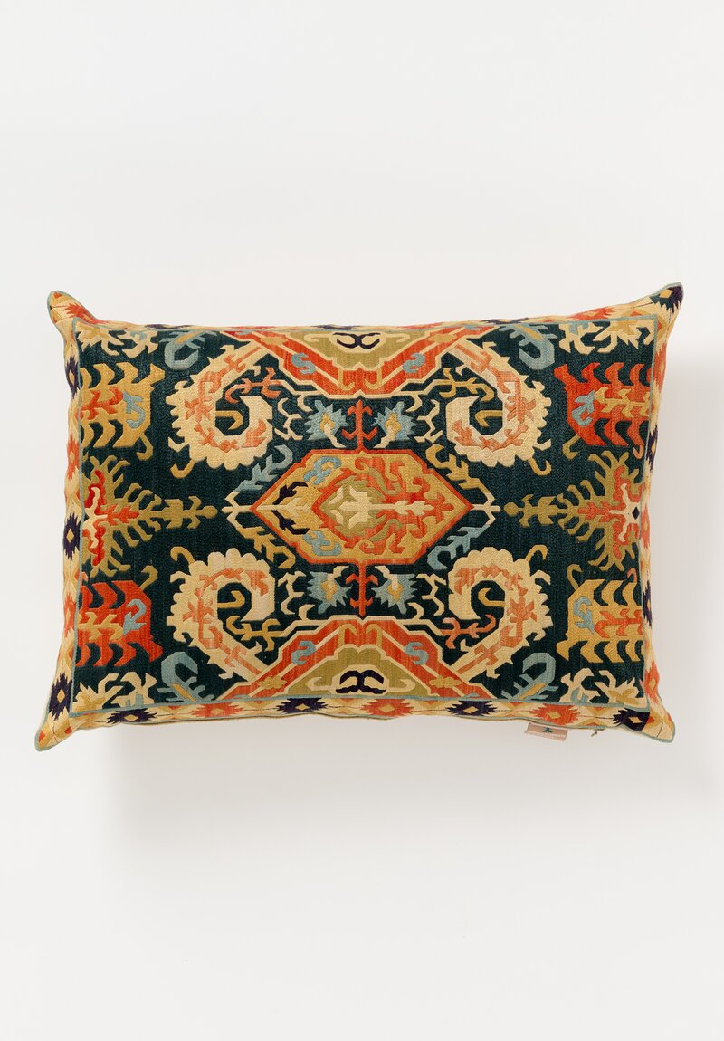 Mehmet Cetinkaya Embroidered Karabağ Lumbar Pillow in Turkish Blue & Ivory	