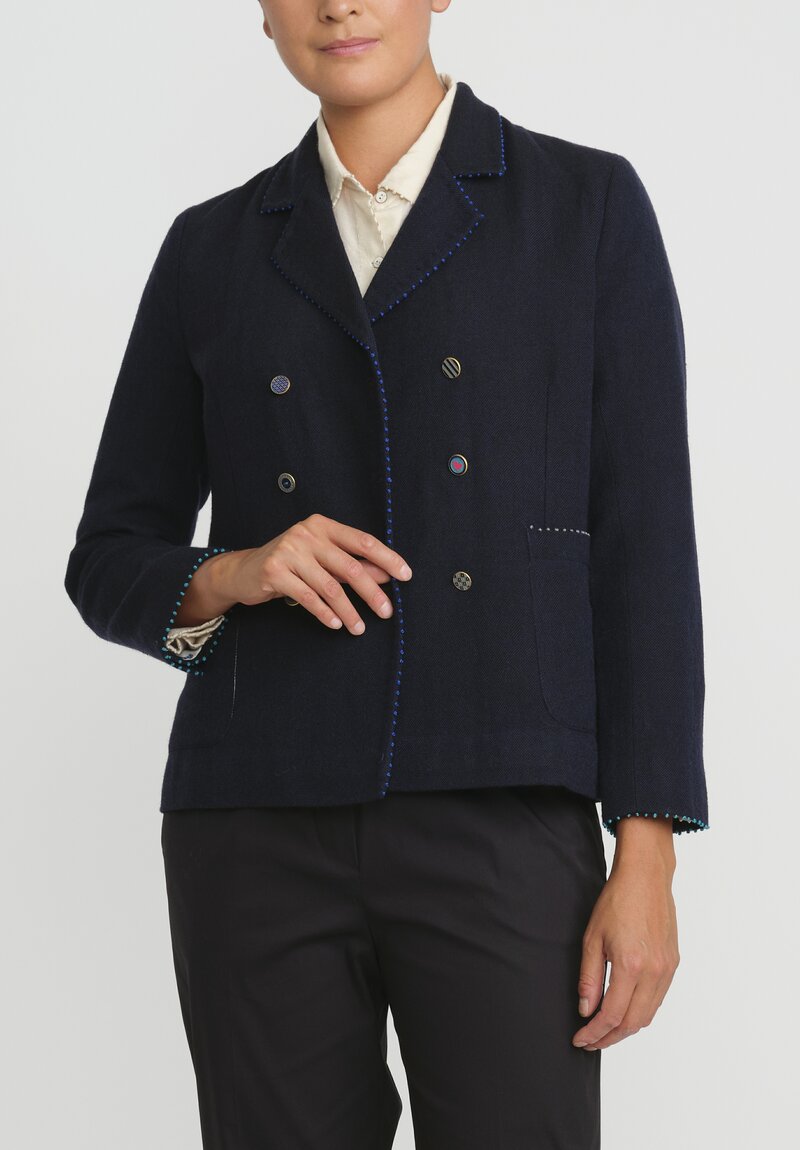 Pero Wool Double Breasted Jacket in Navy Blue