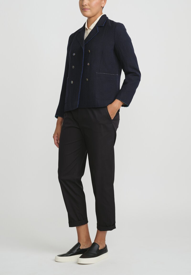 Pero Wool Double Breasted Jacket in Navy Blue