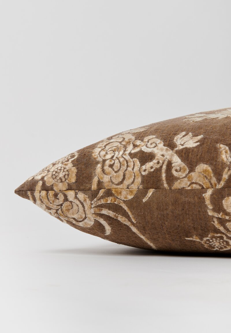 The House of Lyria Floral Cotton and Linen Cotognastro Pillow in Brown, Natural