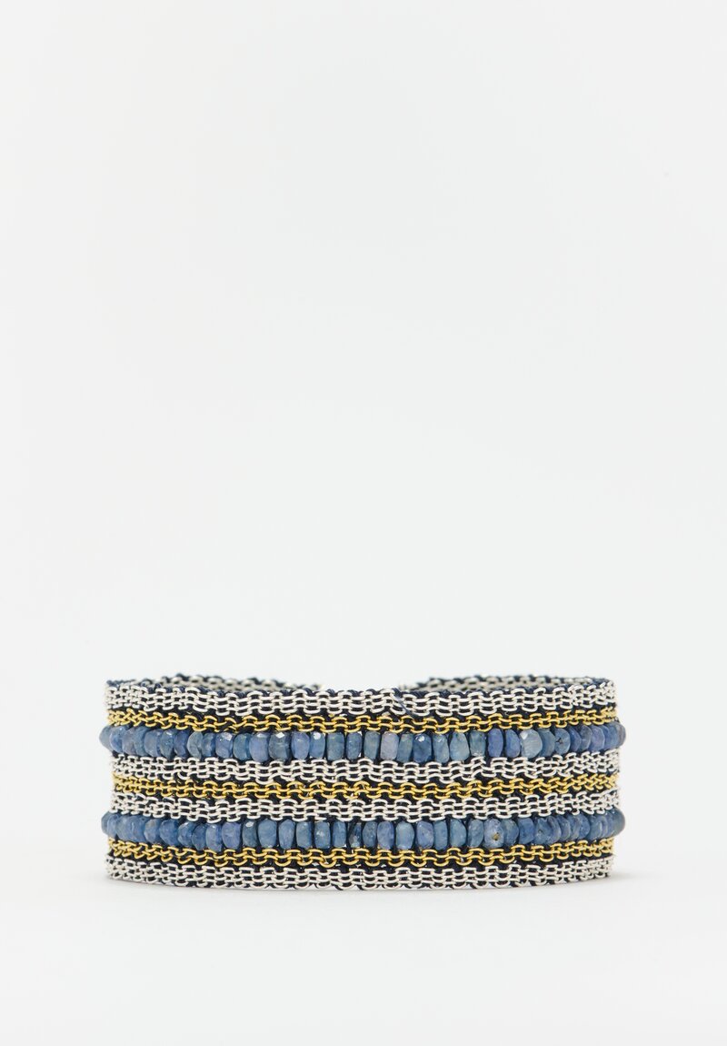 Stephanie Schneider 17 Handwoven Silver, Gold Plated, Silk and Sapphire Bracelet	