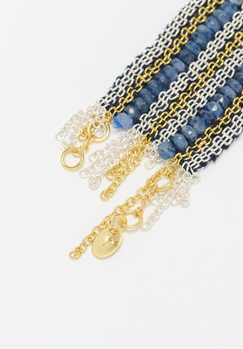 Stephanie Schneider 17 Handwoven Silver, Gold Plated, Silk and Sapphire Bracelet	