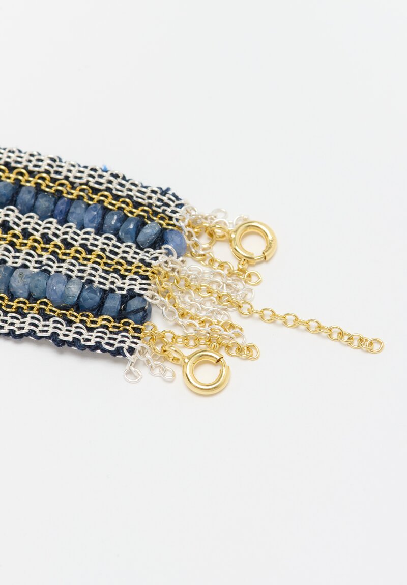 Stephanie Schneider 17 Handwoven Silver, Gold Plated, Silk and Sapphire Bracelet	