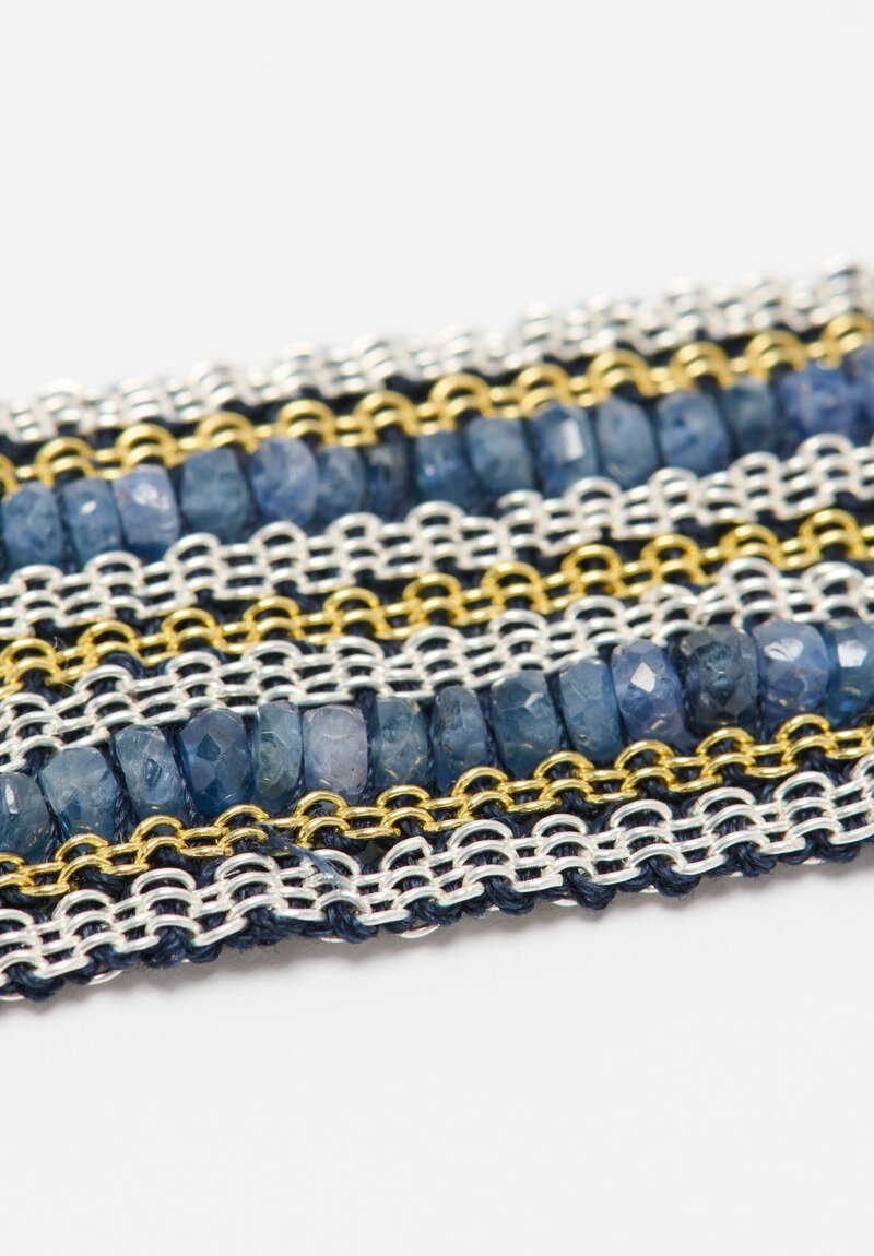 Stephanie Schneider 17 Handwoven Silver, Gold Plated, Silk and Sapphire Bracelet	