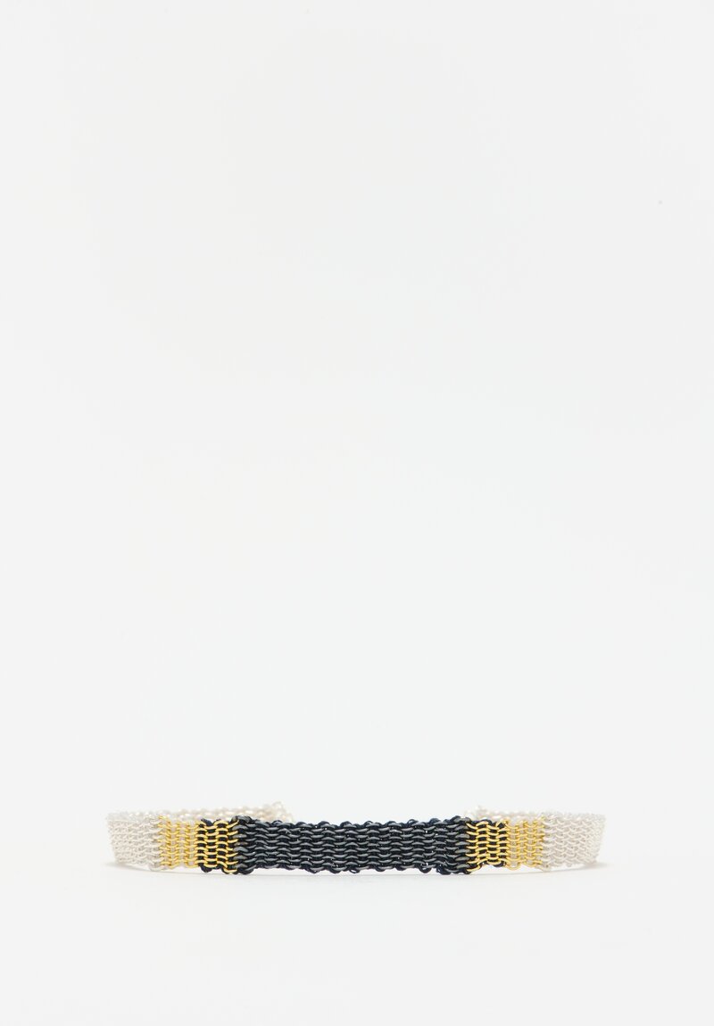 Stephanie Schneider 17 Handwoven Silver, Gold Plated and Silk Thin Bracelet	
