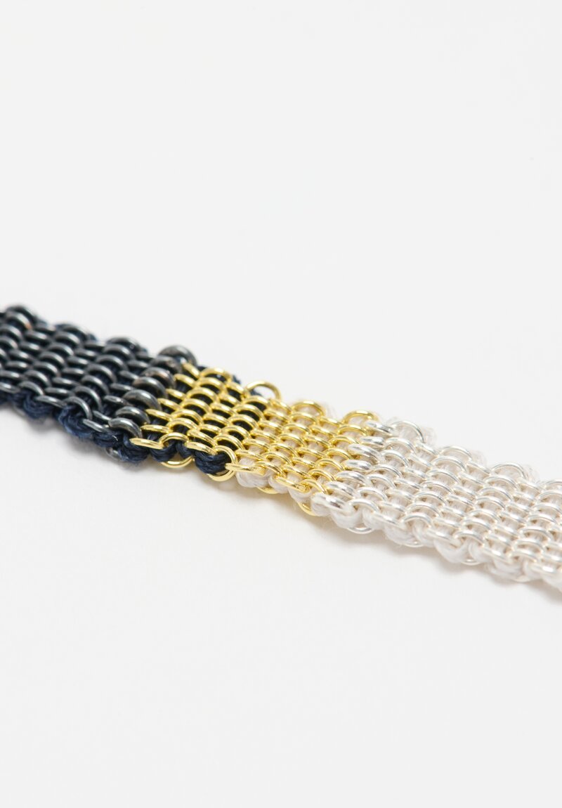 Stephanie Schneider 17 Handwoven Silver, Gold Plated and Silk Thin Bracelet	