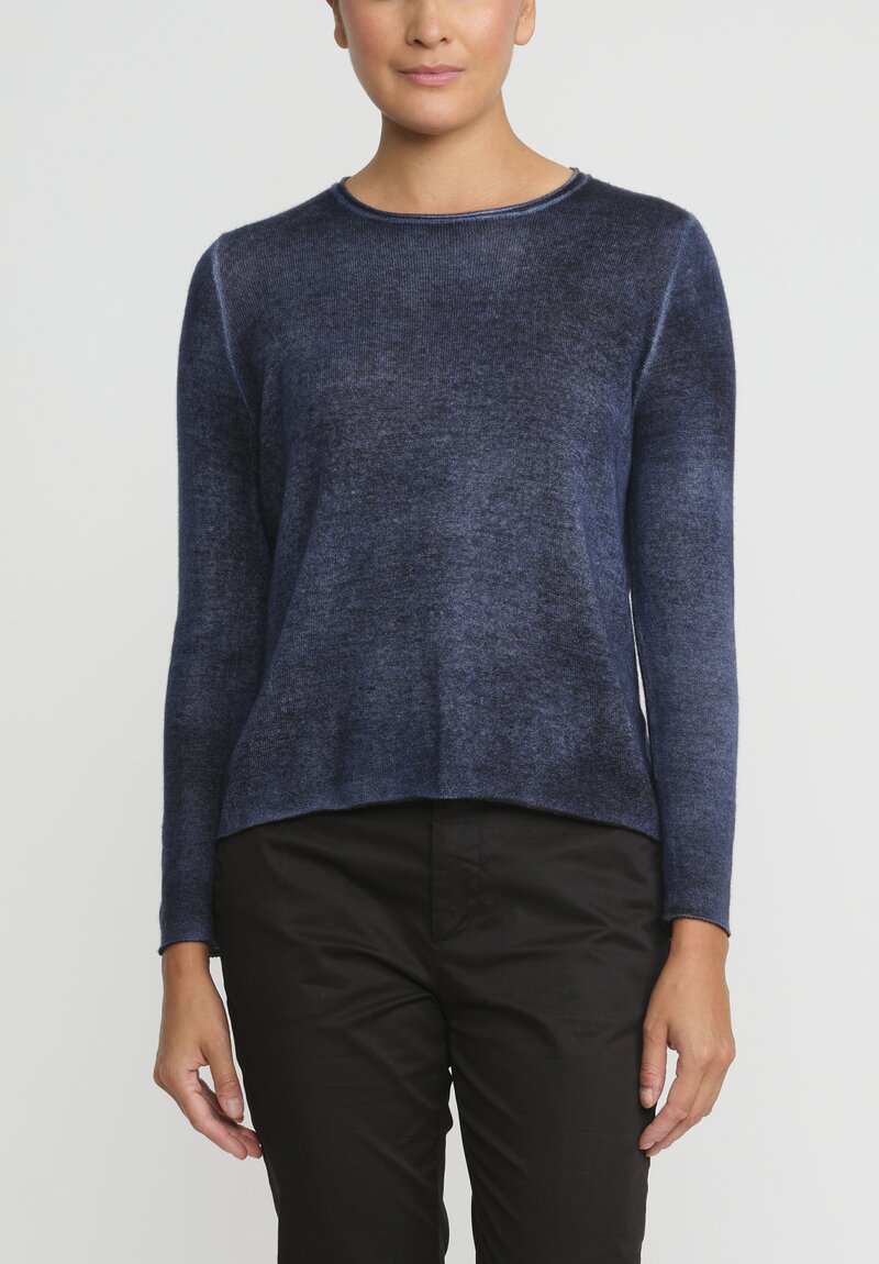 Avant Toi Hand-Painted Cashmere Collo Dritta Sweater in Nero Midnight Blue