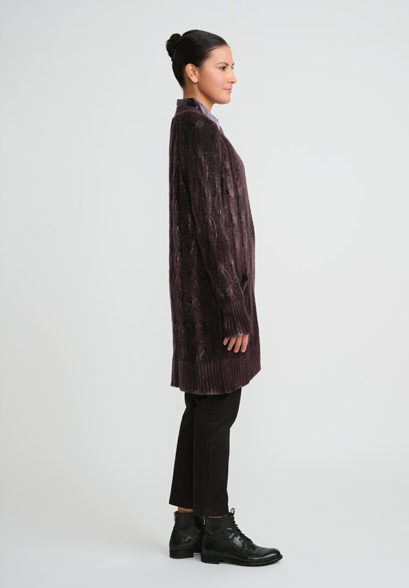 Avant Toi Hand-Painted Cashmere & Silk Cable Knit Cardigan in Seppia Brown	