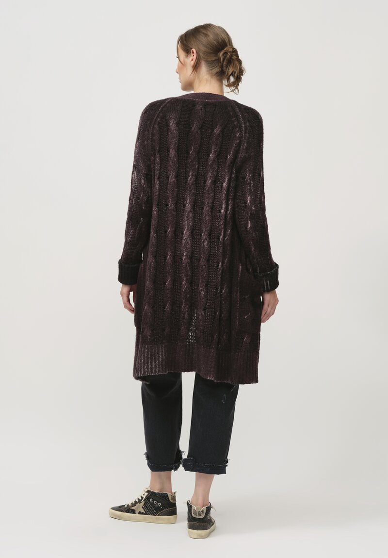 Avant Toi Hand-Painted Cashmere & Silk Cable Knit Cardigan in Seppia Purple	