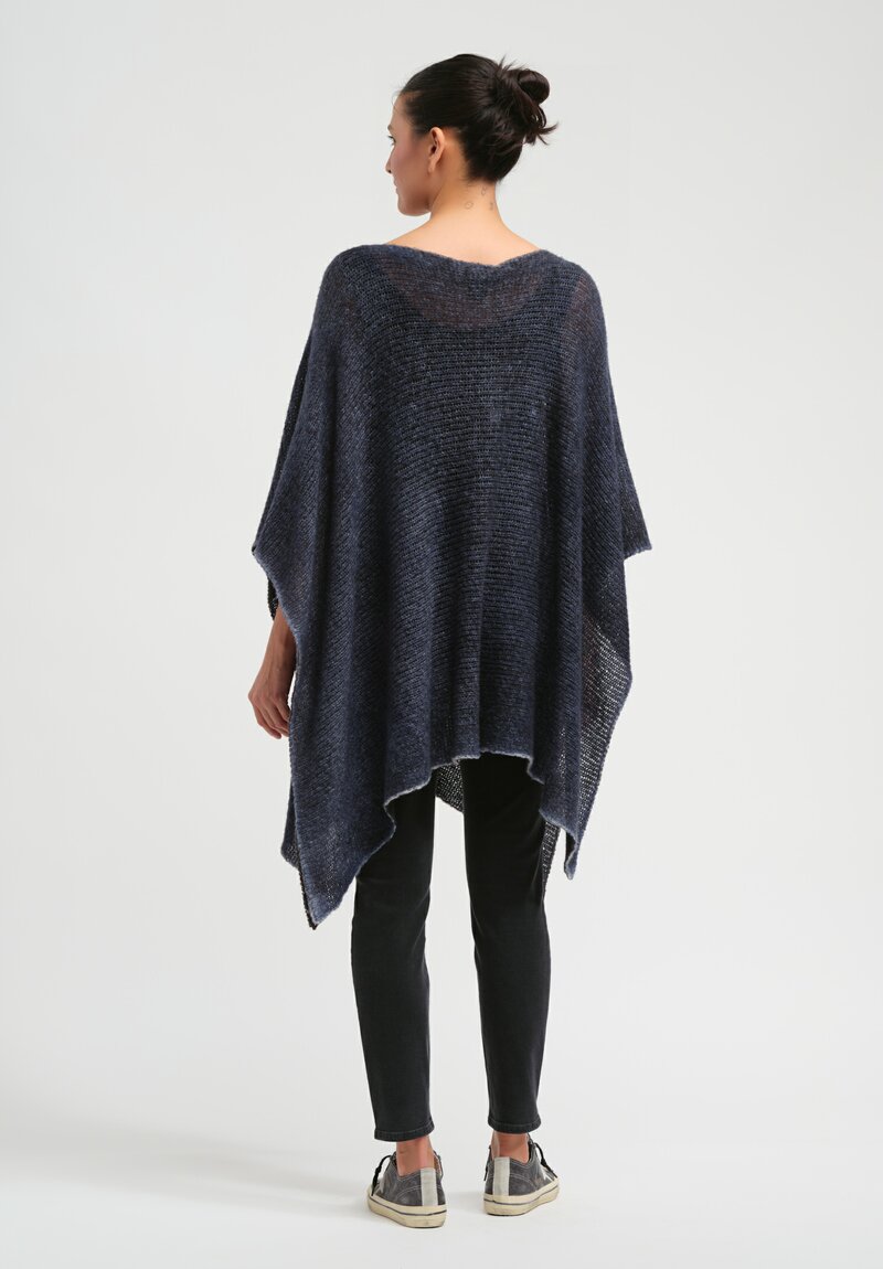 Avant Toi Hand-Painted Cashmere & Silk Loose Knit Poncho in Nero Midnight Blue	