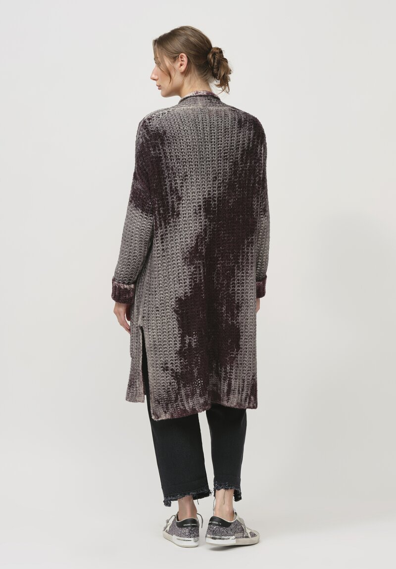 Avant Toi Hand-Painted Cashmere & Silk Square Knit Cardigan in Nero Seppia Purple	